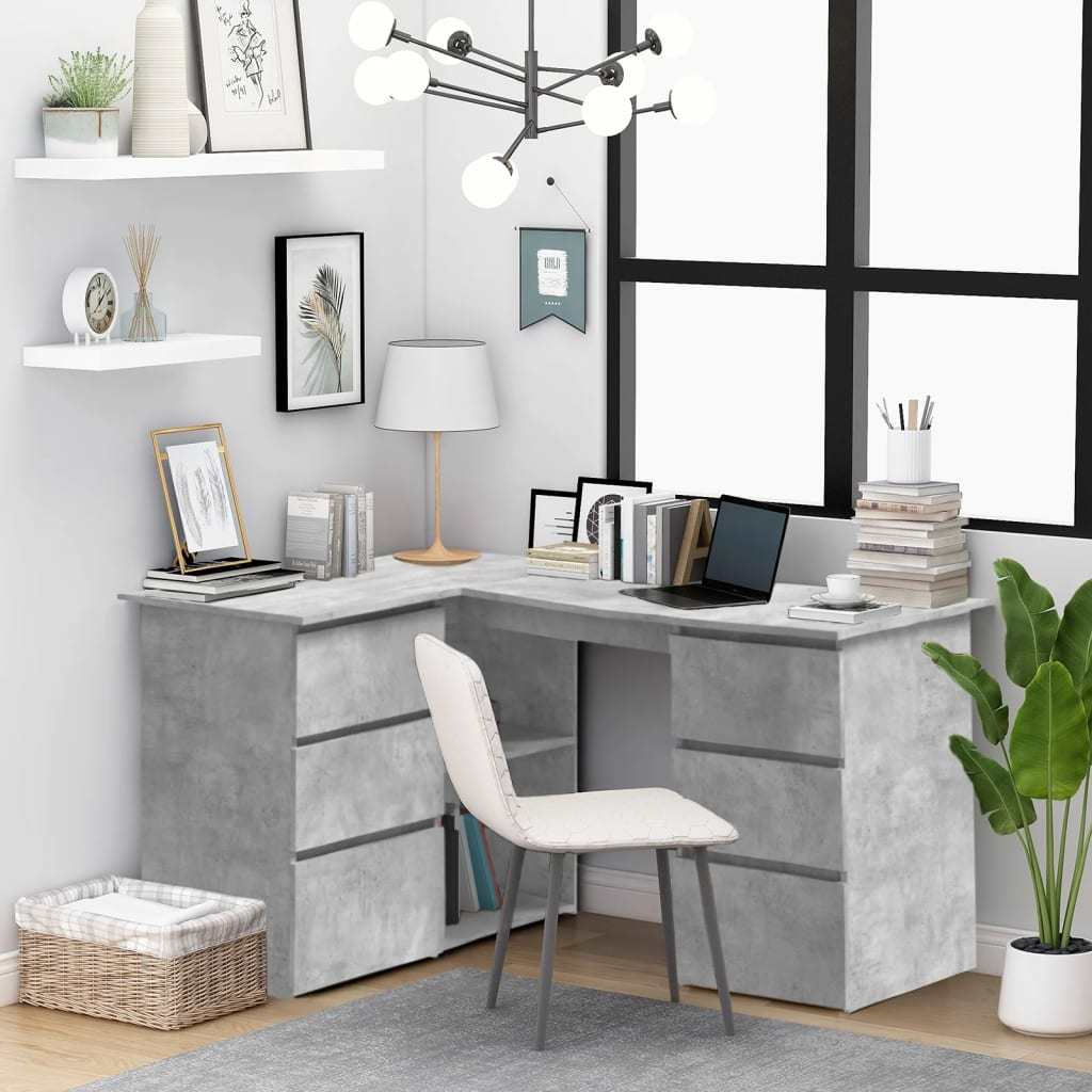 Corner Desk Concrete Gray 57.1"x39.4"x29.9" Engineered Wood