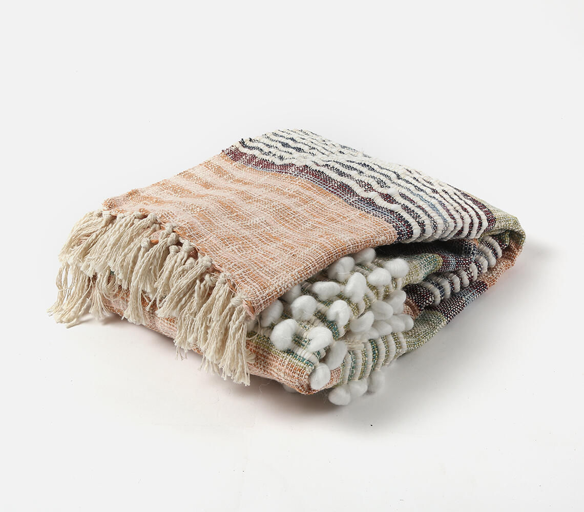 Cotton Blend Throw with Tufts & Tassels