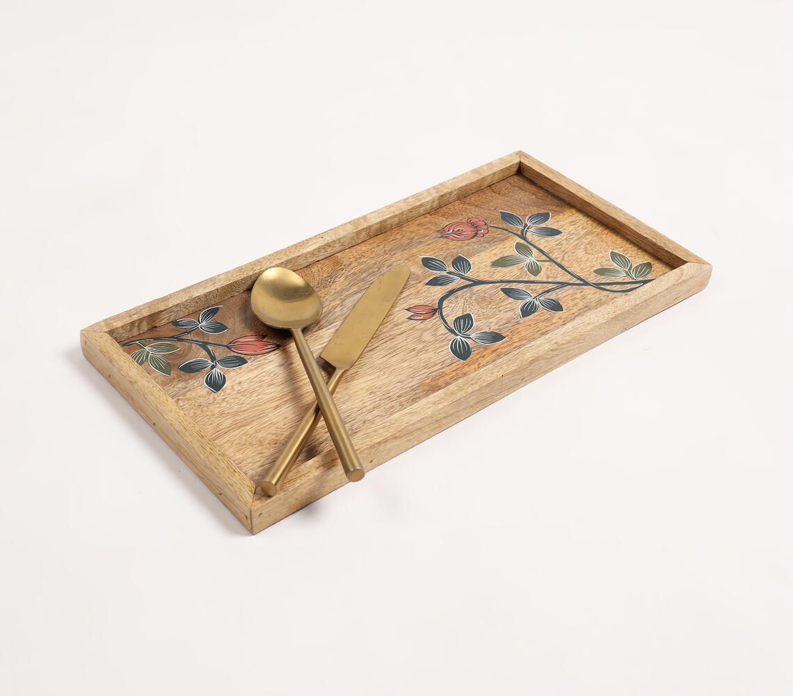 Hand Painted Mango Wood Botanical Serving Tray