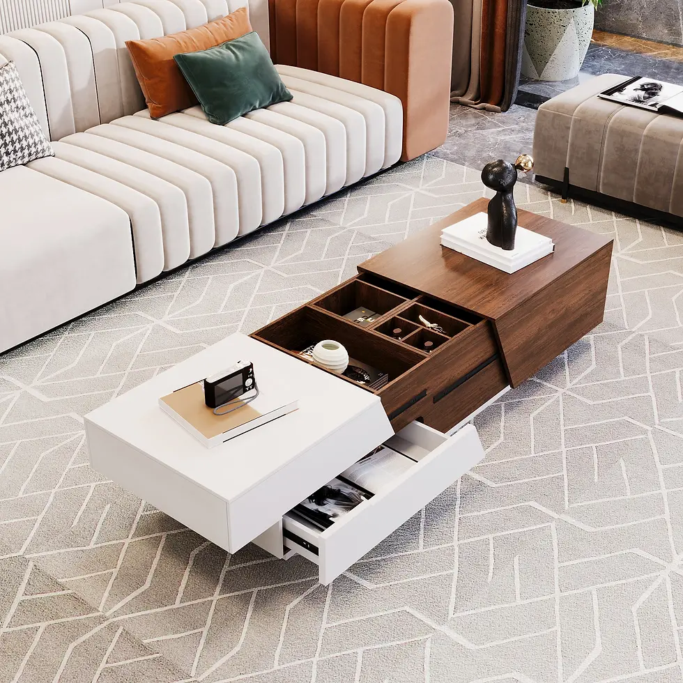 Thumbnail: Modern Extendable Sliding Top Coffee Table with Storage in White & Walnut