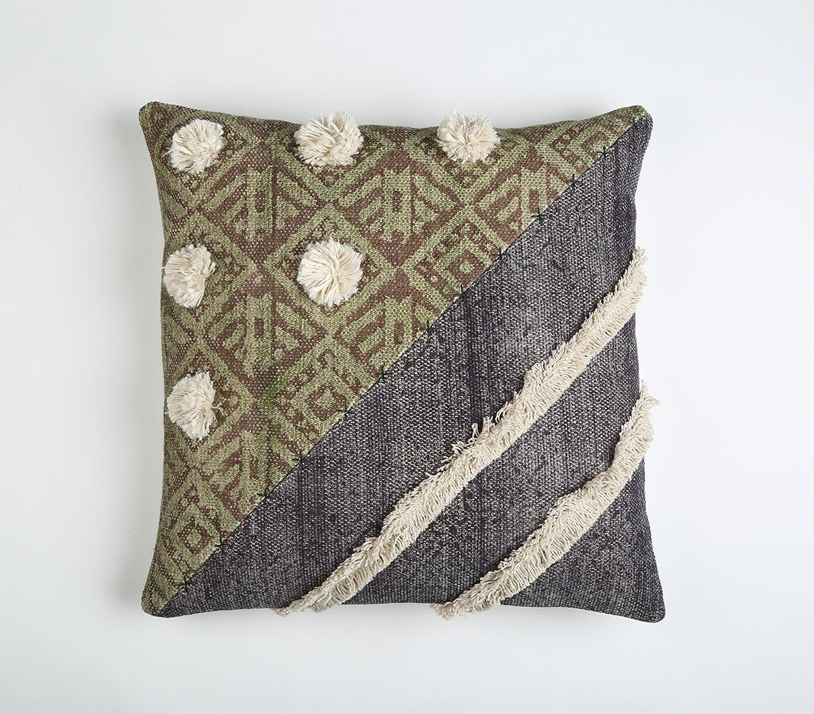 Embellished & Block Printed Cotton Cushion cover