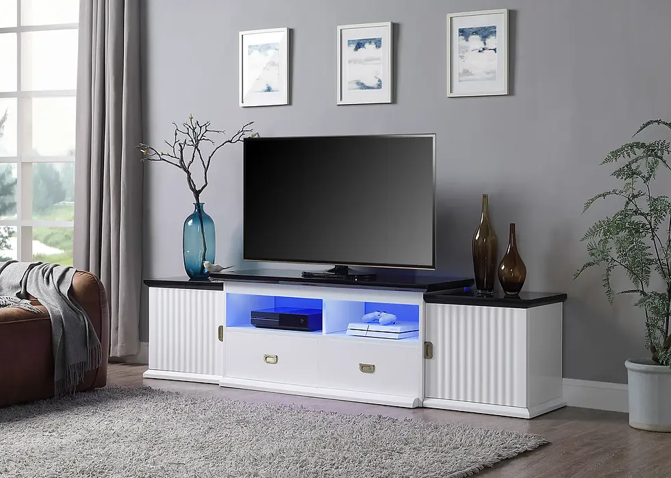 Thumbnail: ACME Barend TV Stand w/LED, White & Black High Gloss Finish