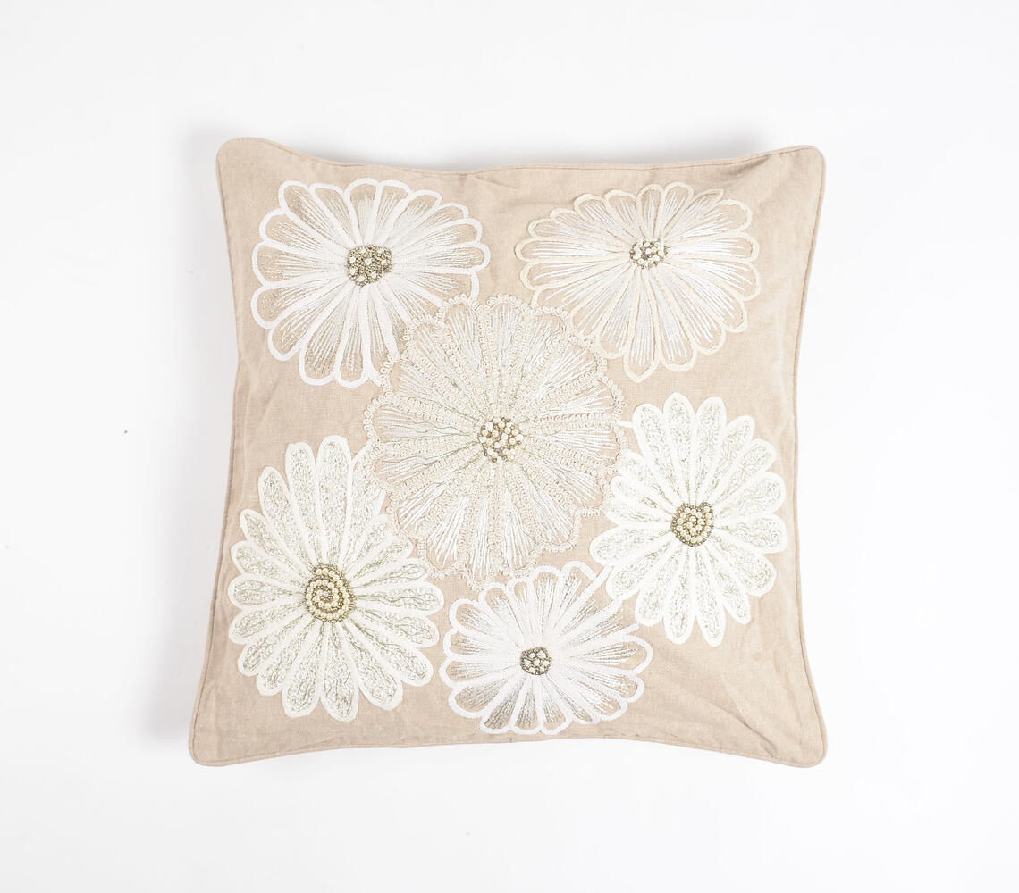 Floral Beaded & Embroidered Cushion Cover