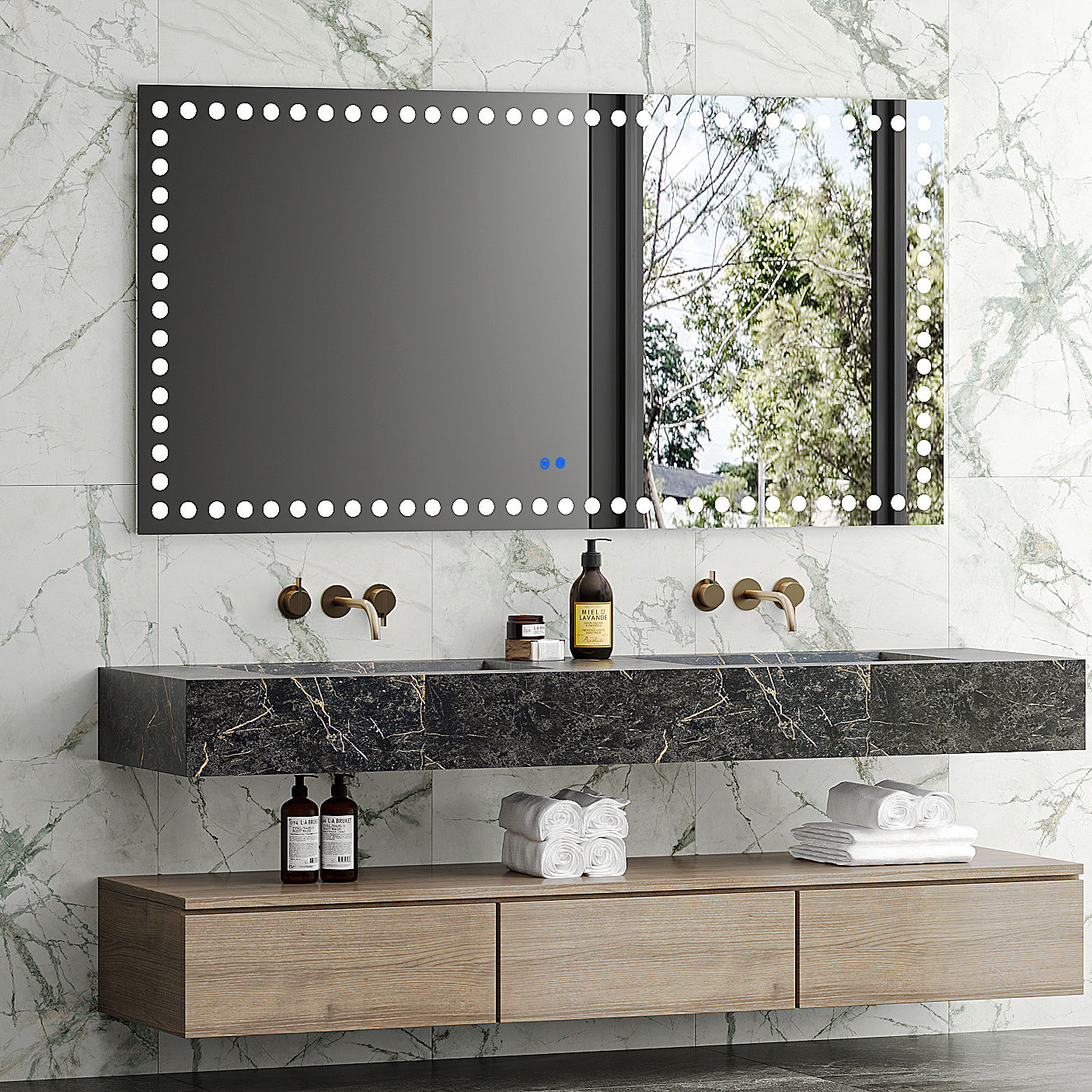 72X36 Inch Led-Lit Bathroom Mirror, Wall Mounted Anti-Fog Memory