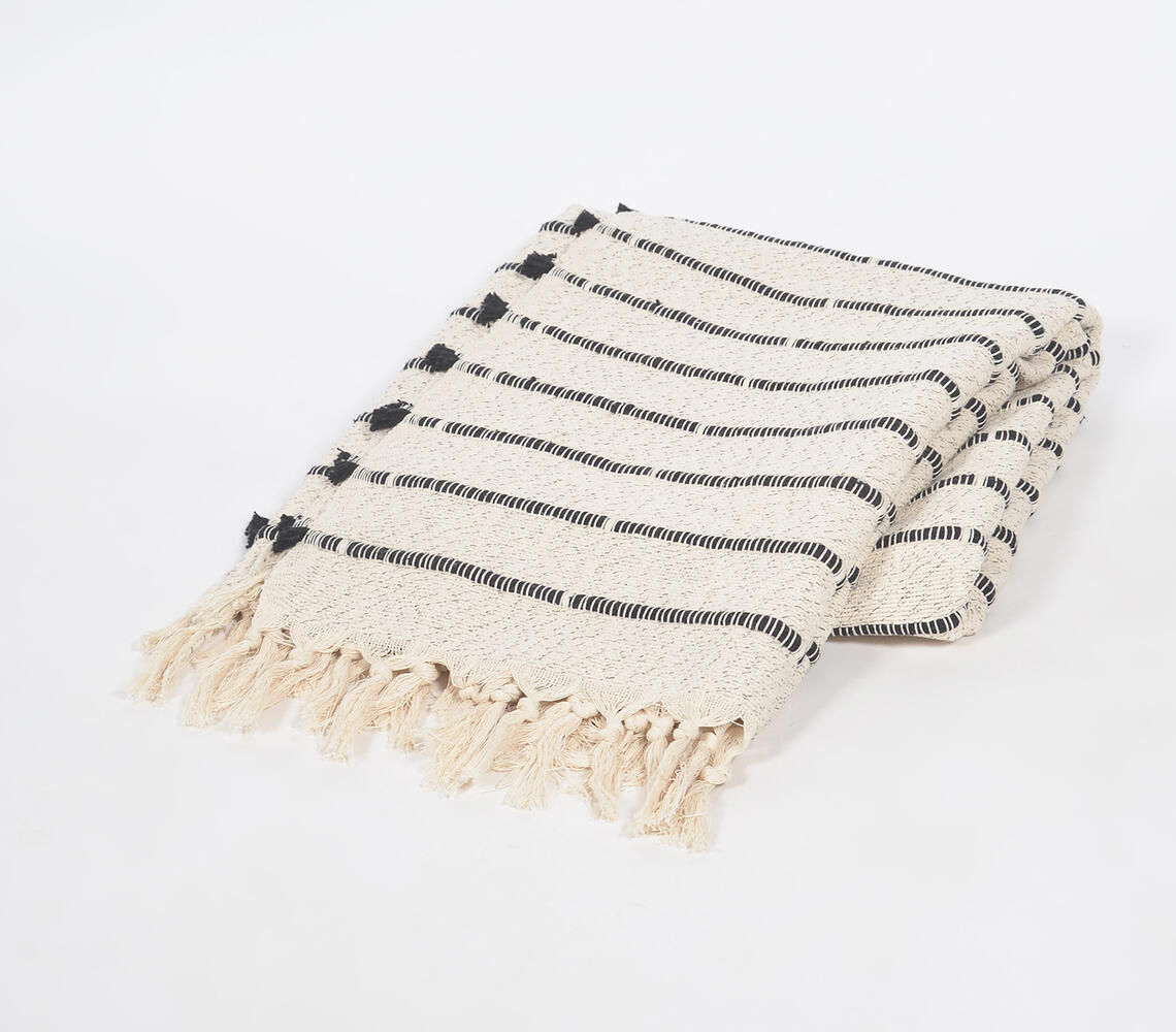 Handwoven Broken Stripes Cotton Throw with Tassels