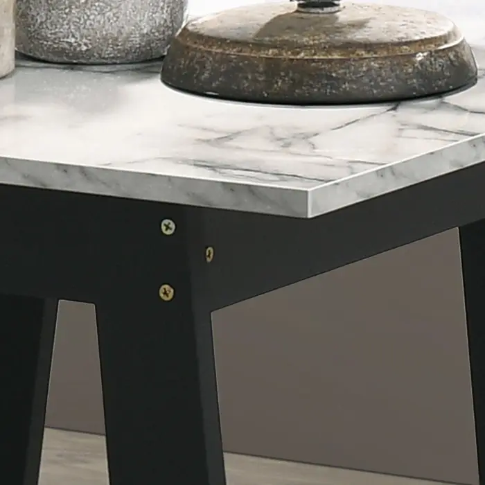 Thumbnail: Kenzo 19" Black End Table with Faux Marble Top Finish