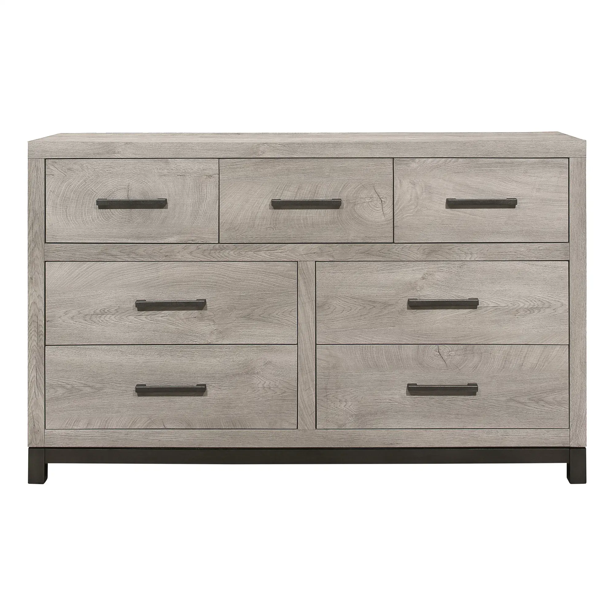 Gray Finish 1pc Dresser of 7x Drawers Metal Bar Hardware