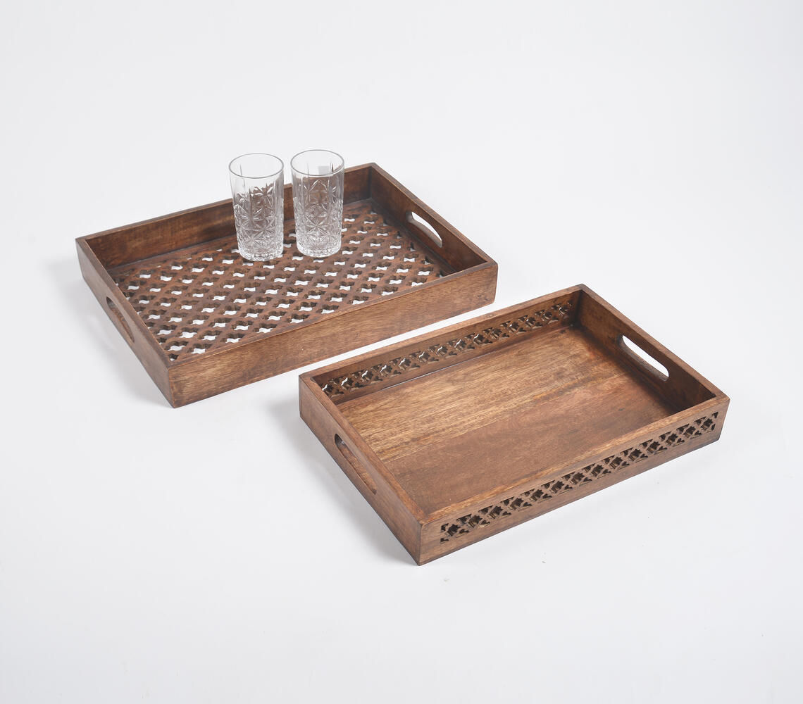 Trellis Cut-Out Mango Wood Trays (Set of 2)