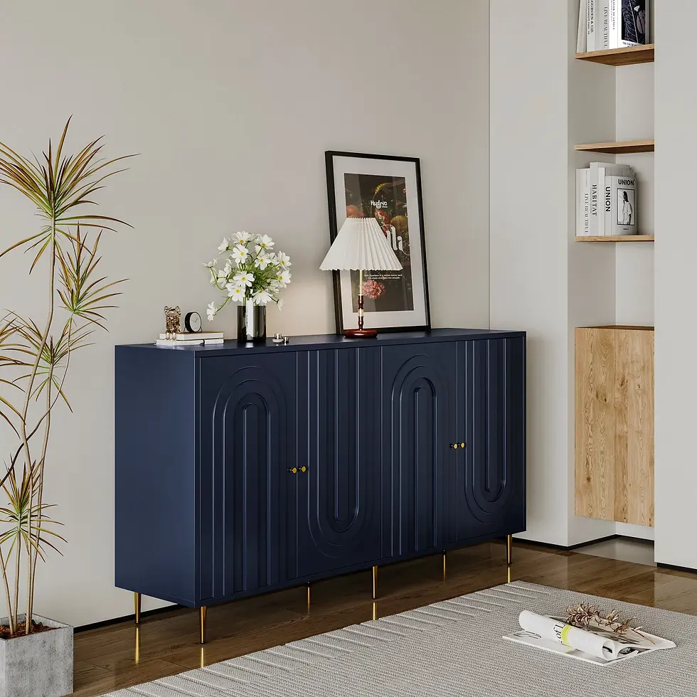 Thumbnail: Modern Blue Lacquered 4 Door Wooden Cabinet Sideboard