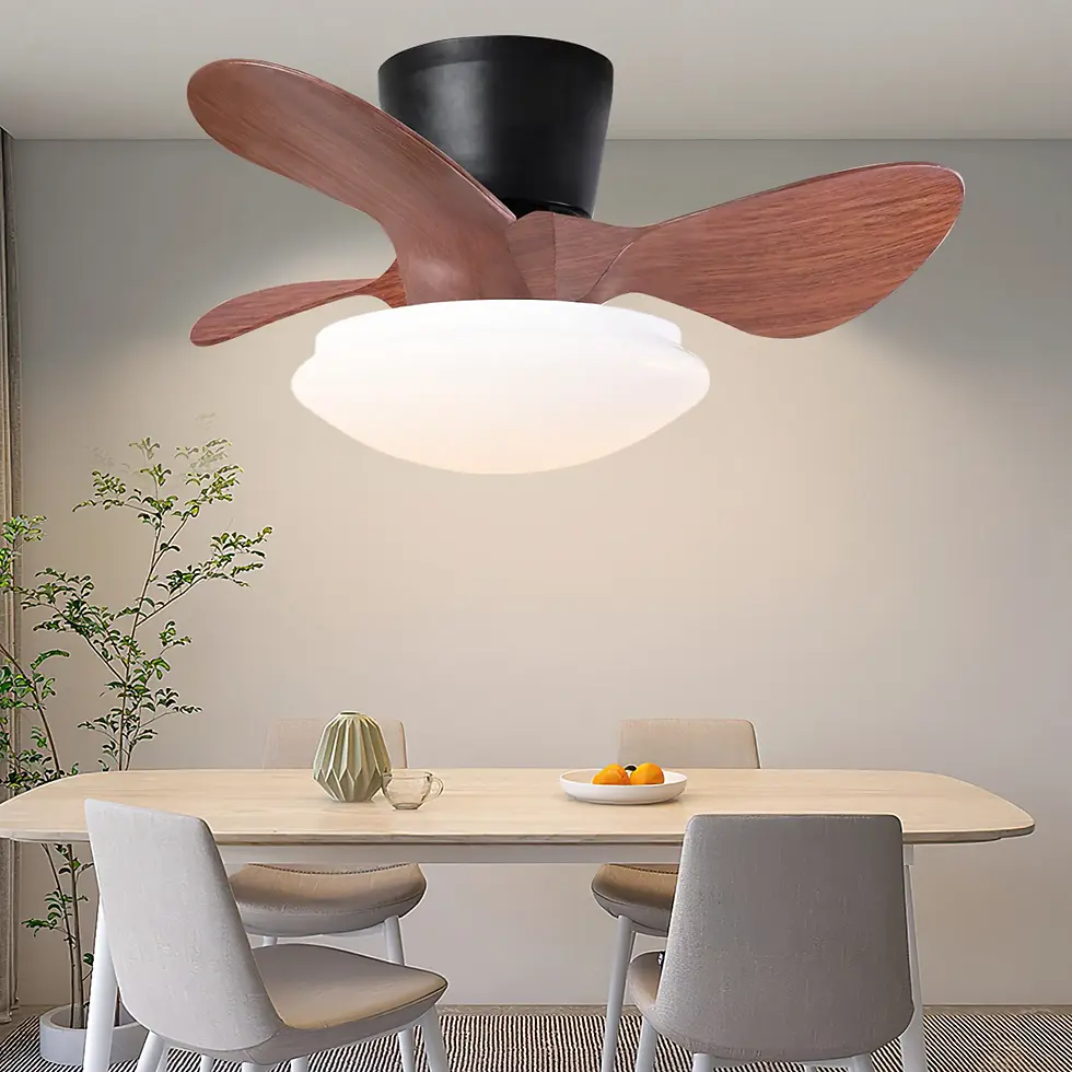 Thumbnail: 24'' walnut Small Ceiling Fan with Lights and Remote LED 18W Modern Flush