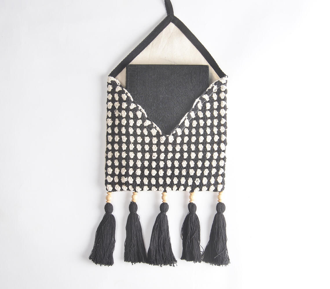 Crochet Black Wall Pocket with Tassels