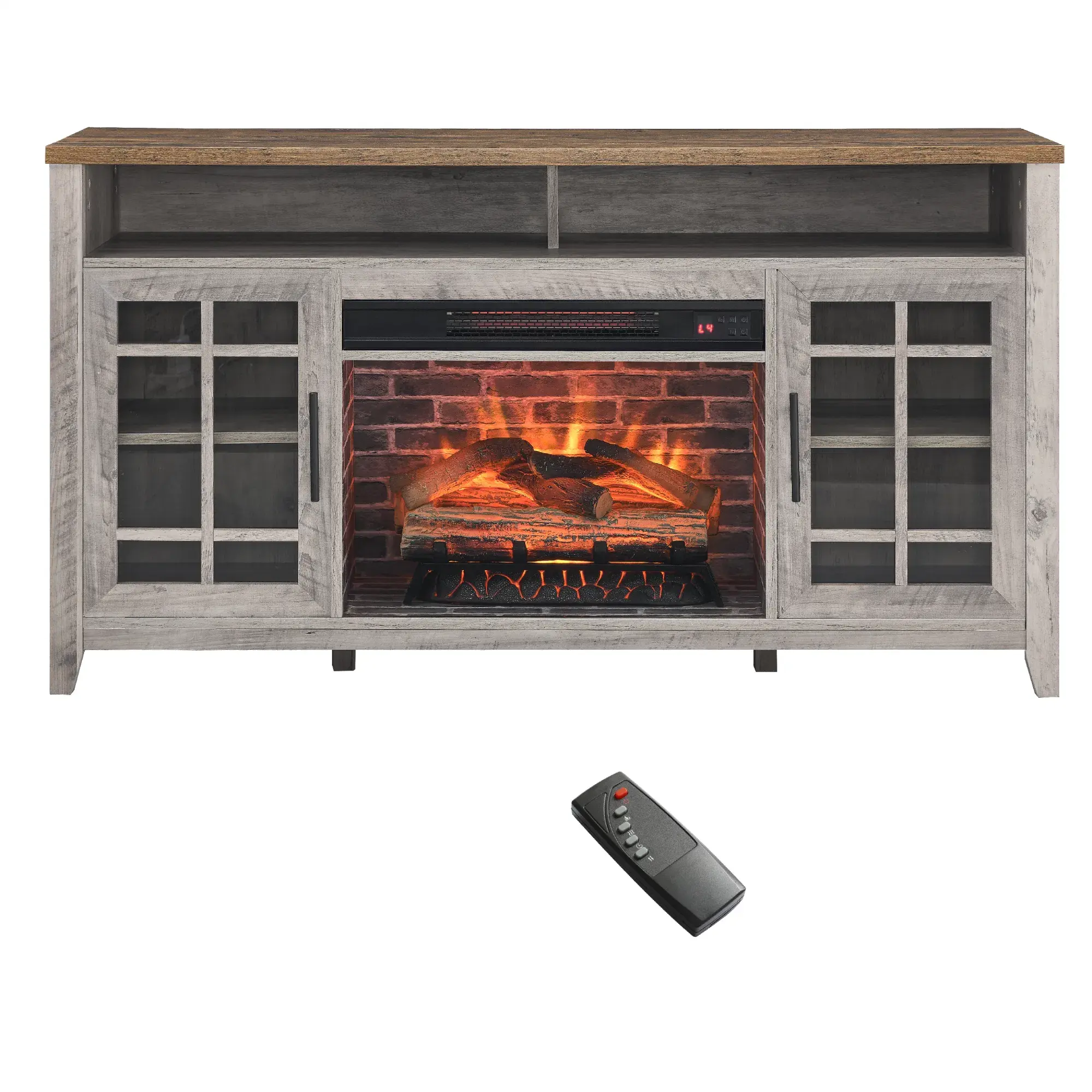 55 inch TV Media Stand with Electric Fireplace KD Inserts Heater, Gray