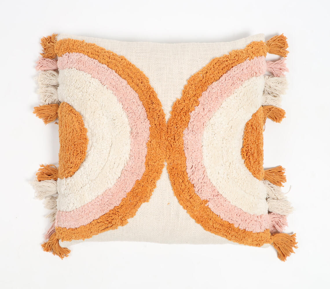 Rainbow Tufted Tasseled Cotton Cushion Cover
