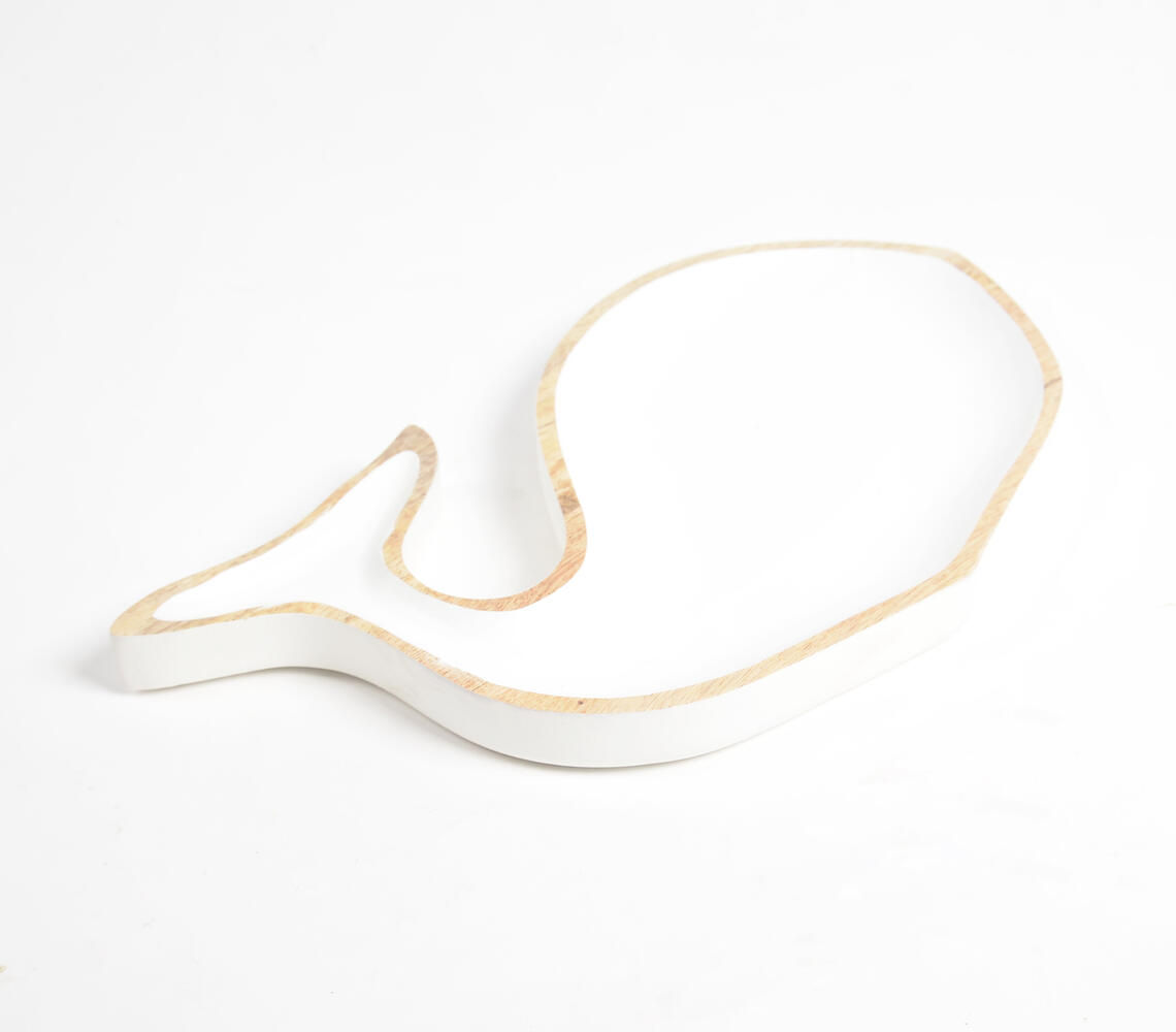 Distress Ivory Whale-Shaped Mango Wood Platter