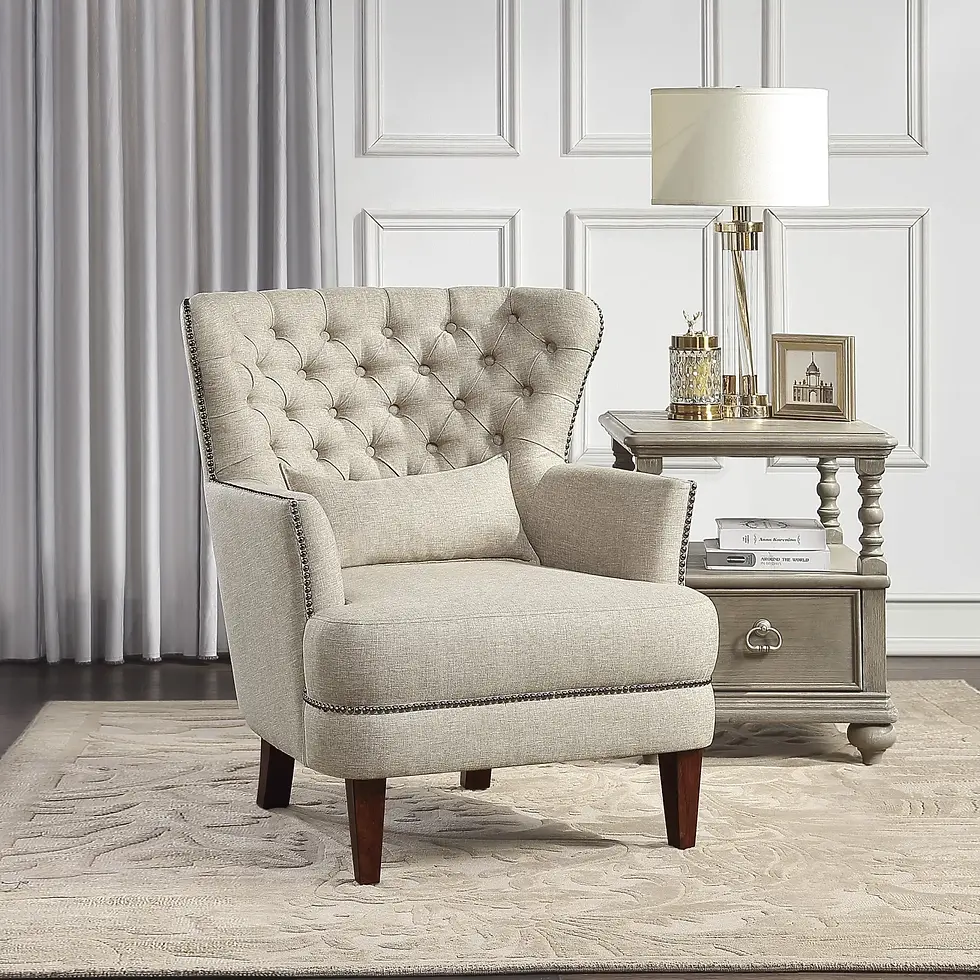 Thumbnail: Luxury Accent Chair 1pc High Flair-Back Button-Tufted Beige Nailhead
