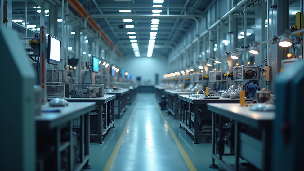 High angle view of a modern automated manufacturing facility