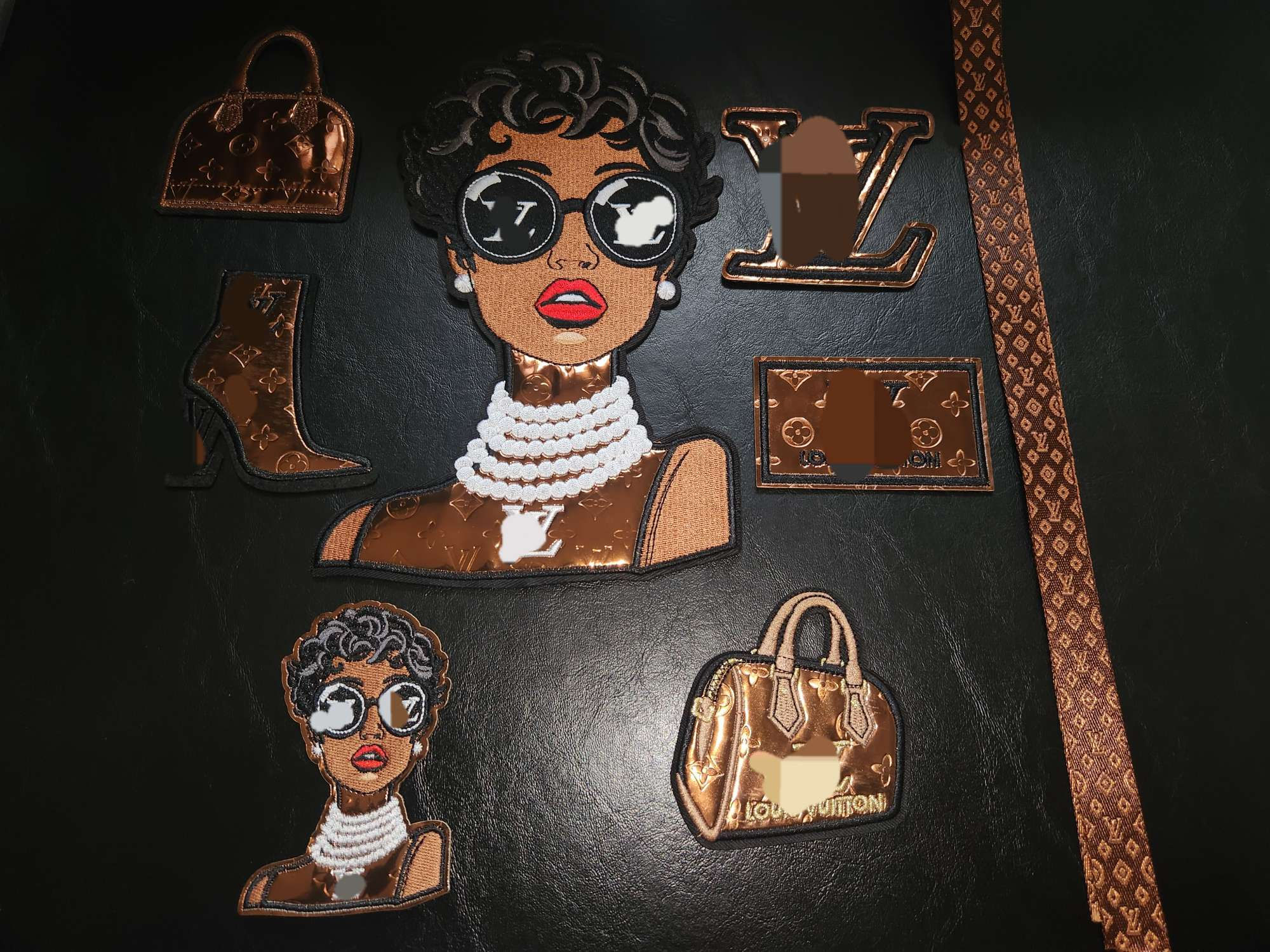 Shiny Brown Patent Leather Patch and Ribbon Bundle 