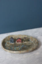 Thumbnail: Miniature houses trinket dish stoneware pottery