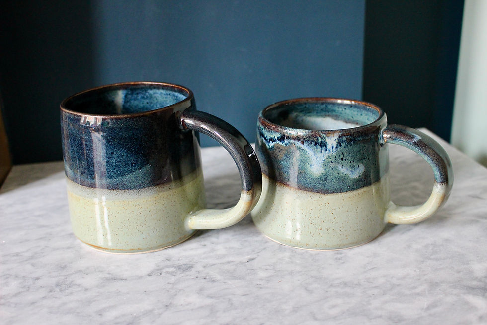 Thumbnail: Hand thrown stoneware ceramic mug dark inky blue with light stone blue glaze