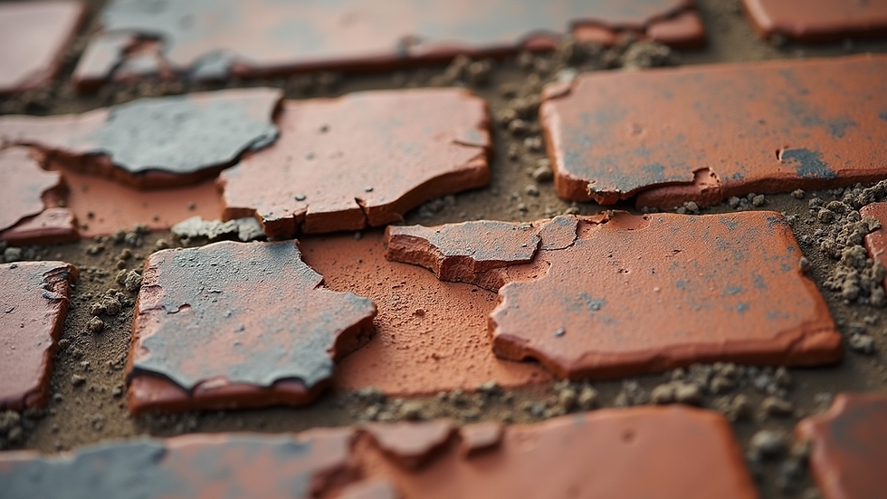 Close-up view of spalling brick surface showing flaking and damage