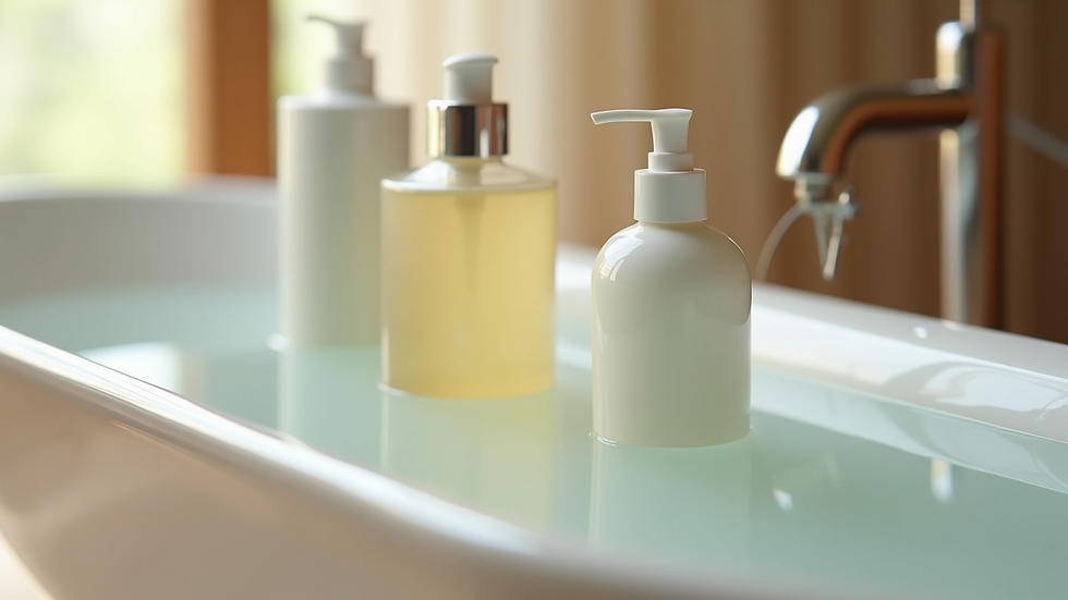 Close-up view of luxury bath products arranged elegantly