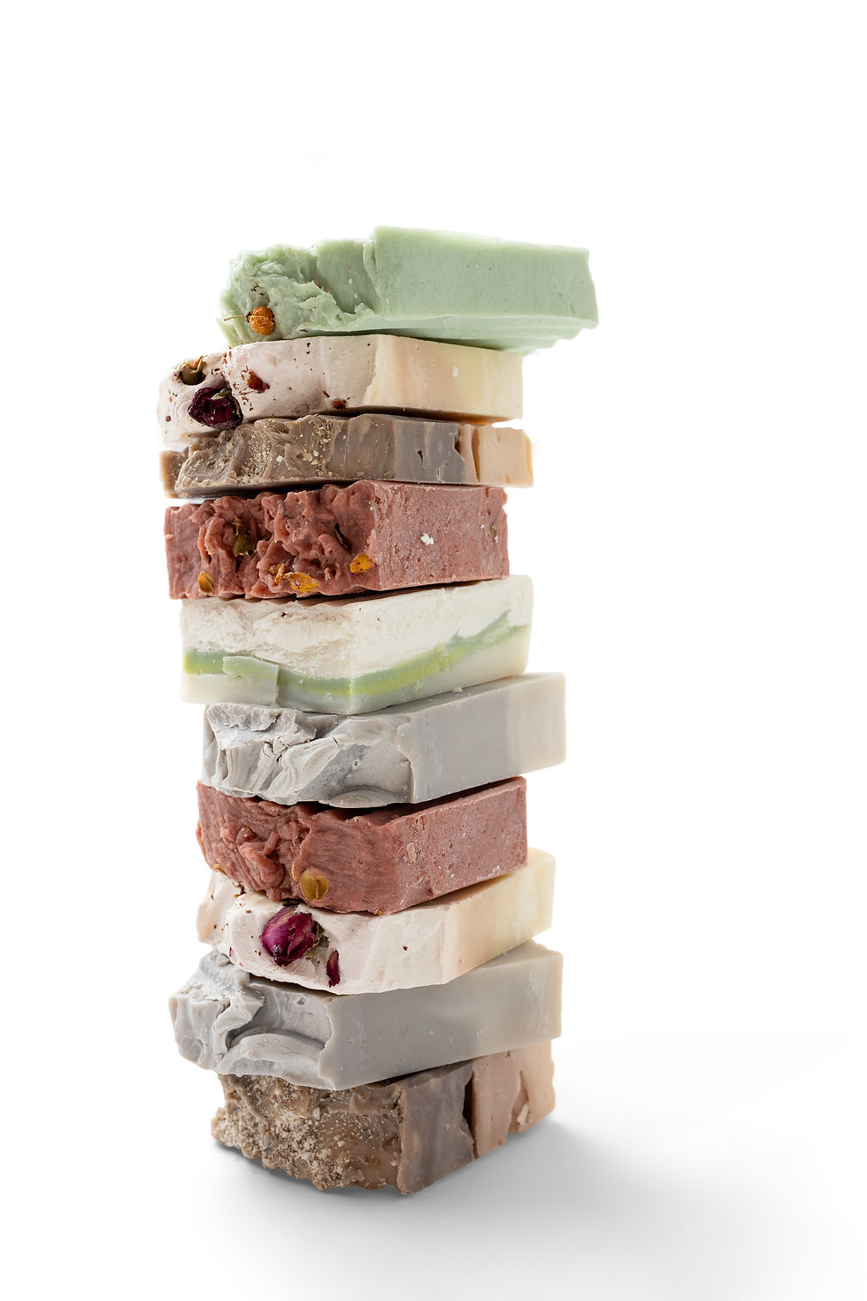 Colorful Natural Soap Bars, all stacked together in a tower