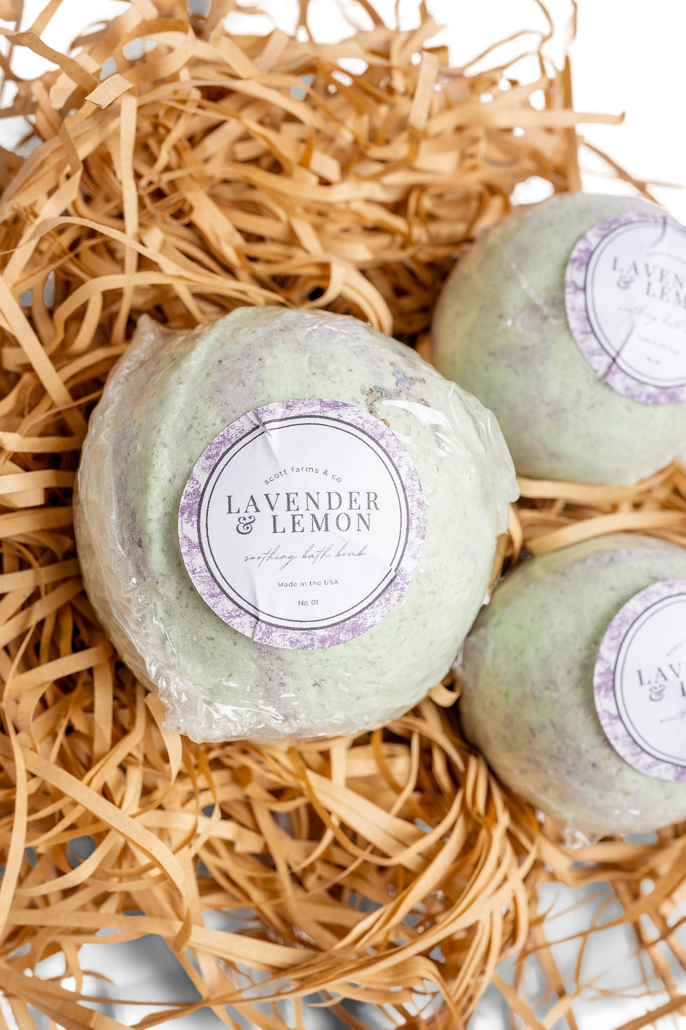 Lavender & Lemon shower steamers on brown paper, non toxic shower steamers, relaxation gift.