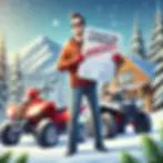 A person reviewing a financial approval document with an ATV and snowmobile in the background. Set in a scenic Canadian landscape with snowy mountains and pine trees, symbolizing the journey of building credit through financing. The person is smiling, with clear skies adding a positive, optimistic atmosphere