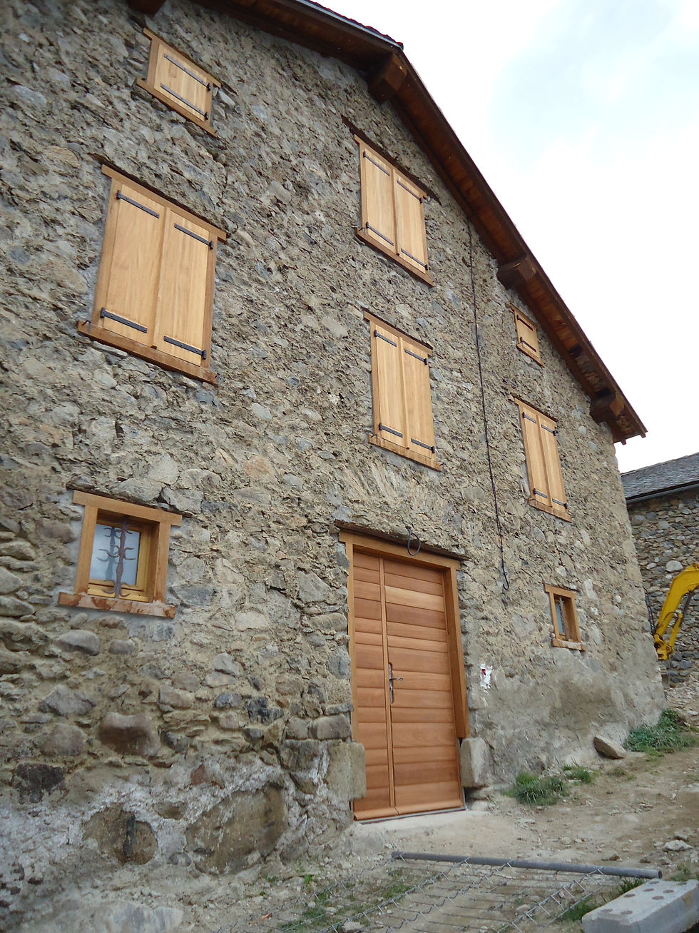 Façade avec menuiserie bois exotique