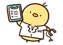 白衣のひよこが聴診器とクリップボードを持つ医療イラスト