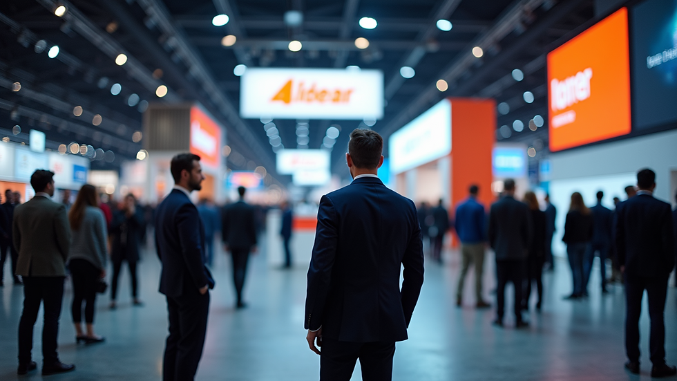 Nahaufnahme eines Eventstands mit einem Sponsor-Logo