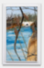 Darius Yektai, Sag Bridge (Spring), 2026, oil, phragmites, and resin on linen, 46 1/2 x 26 1/2