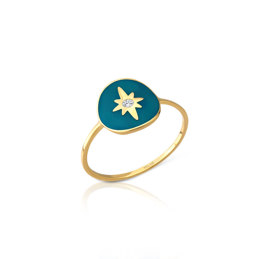 Altın Mavi Mineli Yıldız Yüzük K64-044