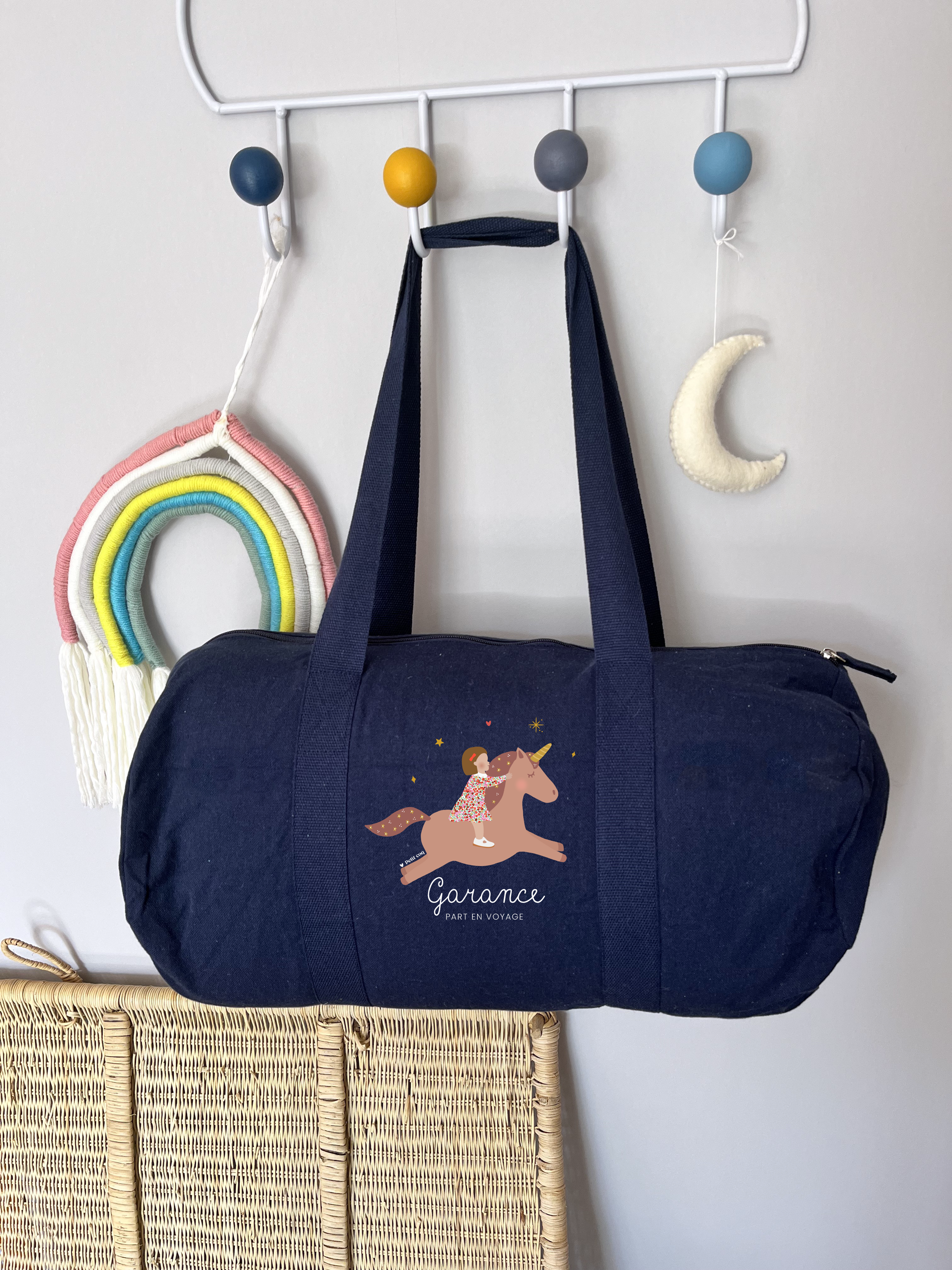 Sac polochon bleu Licorne