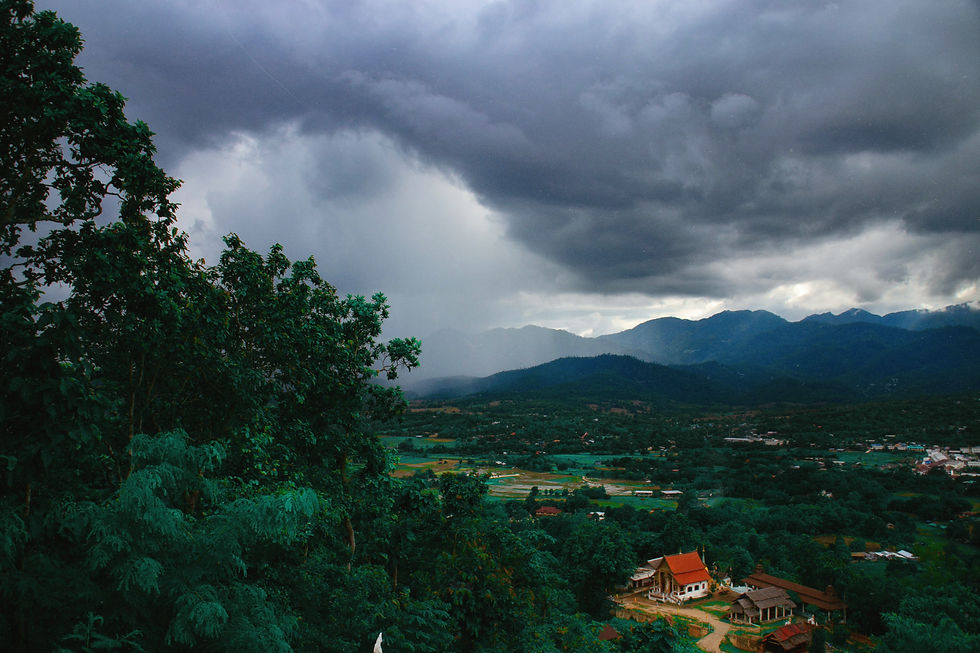 the storm approaches the town. pai, thailand