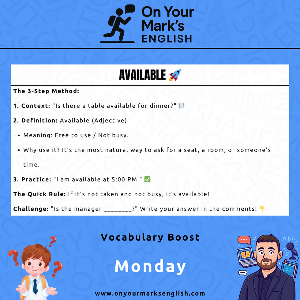 An infographic showing the word 'Available' with a green checkmark and a calendar icon.