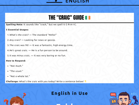 An infographic showing the spelling of C-R-A-I-C and 5 ways to use the word in an English sentence.