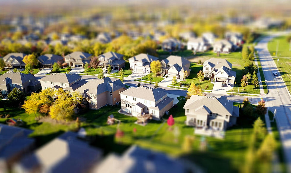 Aerial drone photography of a new residential development neighbourhood in Markham Ontario showing modern homes and community layout