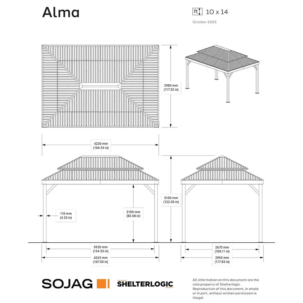 Thumbnail: Alma 10ft x 14ft - 3m x 4.23m Solid Roof Garden Gazebo - Galvanized Roof - Sojag