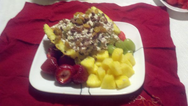 Chicken Salad in half pineapple with