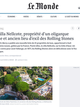 Première de couverture Le Monde. Gros titre : "La villa Nellcote, propriété d'un oligarque russe et ancien lieu d'exil des Rolling Stones."