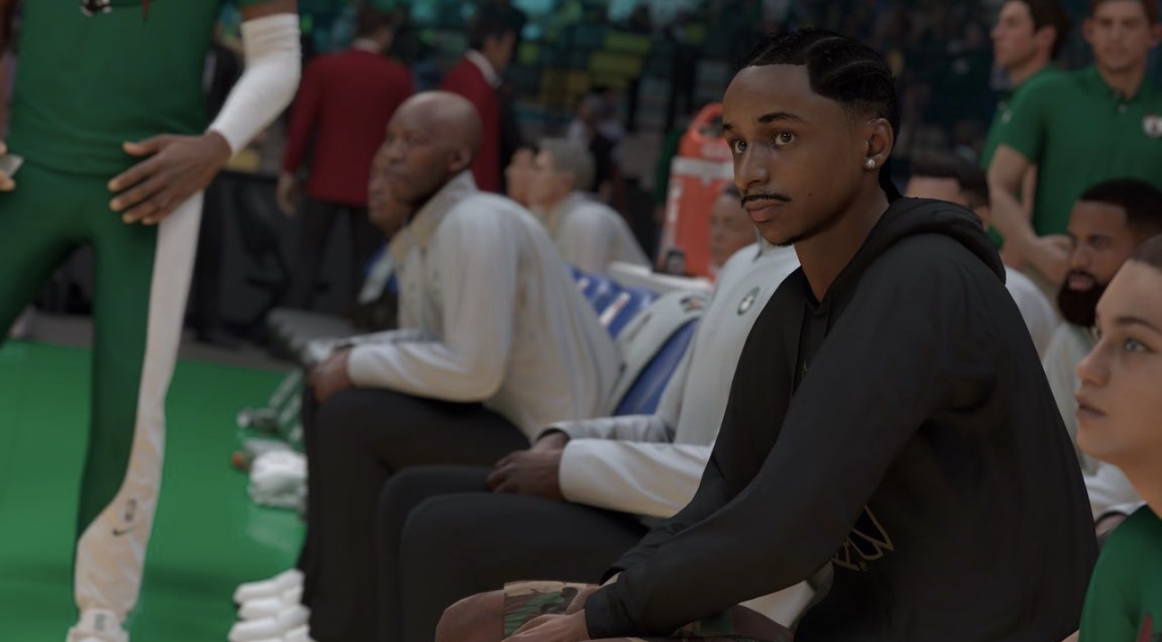 Captura de NBA 2K: el jugador de Cheeseaholic sentado en el banquillo