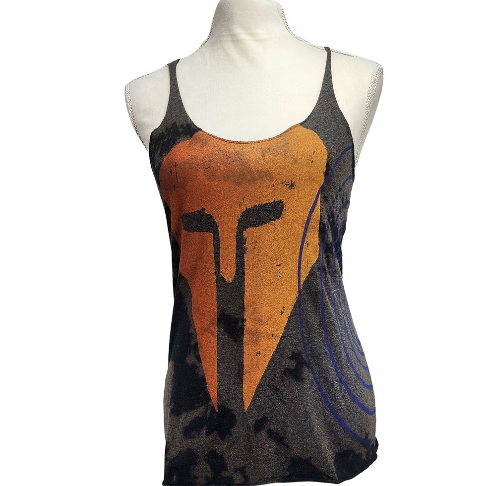 Front view of an X-Small Charcoal Tank with a large Orange Gladiator helmet logo graphic.
