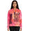 Thumbnail: Front view of the S pink/orange tie-dyed pullover hoodie featuring the Cityscape and portrait graphics and a model.