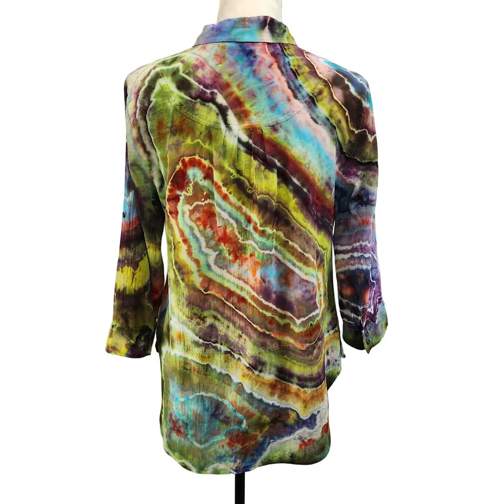 Thumbnail: Back view of the tunic top, highlighting the continuous multi-color geode pattern and tunic length.