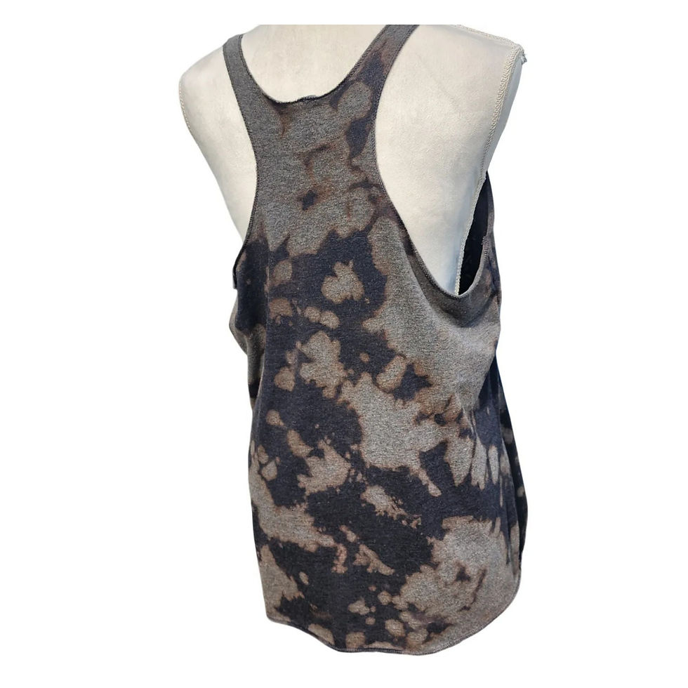 Thumbnail: Back view of the Charcoal Bleach-Dyed Tank Top highlighting the unique randomized tie-dye saturation and color fade.