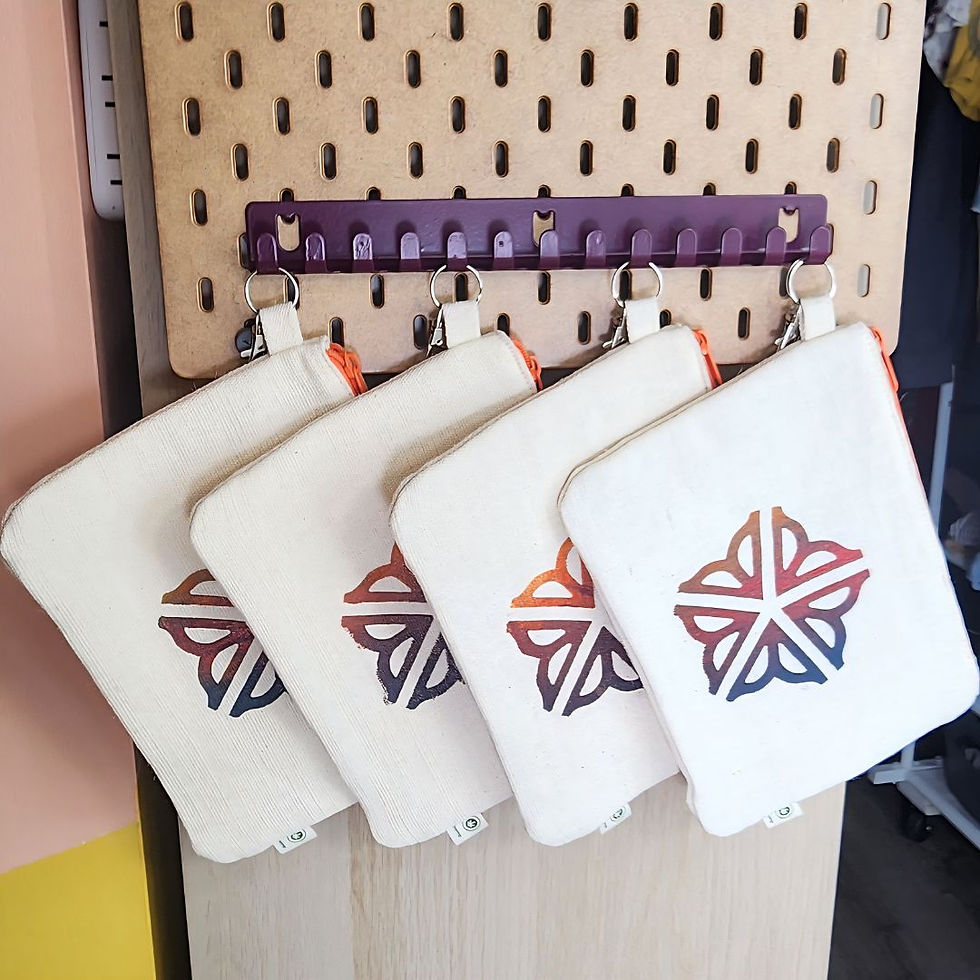 Thumbnail: 4  White with orange zipper and Rochester, NY Flower Logo hanging on purple hook.