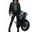 Thumbnail: A woman in a leather jacket and ripped jeans stands next to a motorcycle wearing the ROC Skully Graphic Unisex Tee.