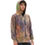 Thumbnail: Side view of the S brown/purple Tie-Dye Zip-Up Hoodie on a model, highlighting the orange ROC Mandala on the chest.