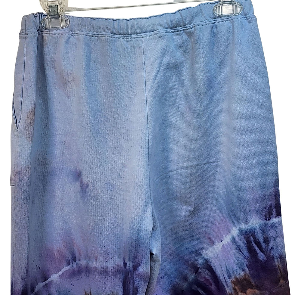 Thumbnail: Close-up of the drawstring waistband and pocket detail on the reworked vintage Liz Claiborne sweatpants in soft sky blue.